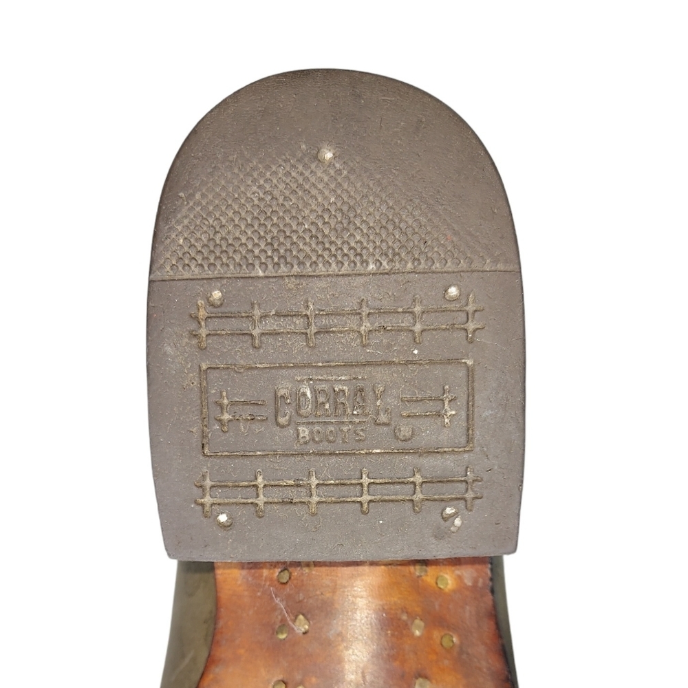 Corral Size 8.5M Taupe Silver Studs Laced Leather Snip Toe Coastal Cowgirl Boots - Picture 13 of 13
